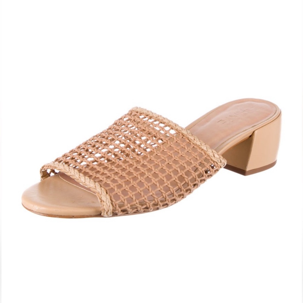 RAYE Leather Crochet Trim Slides Tan Woven Sandals Size 9